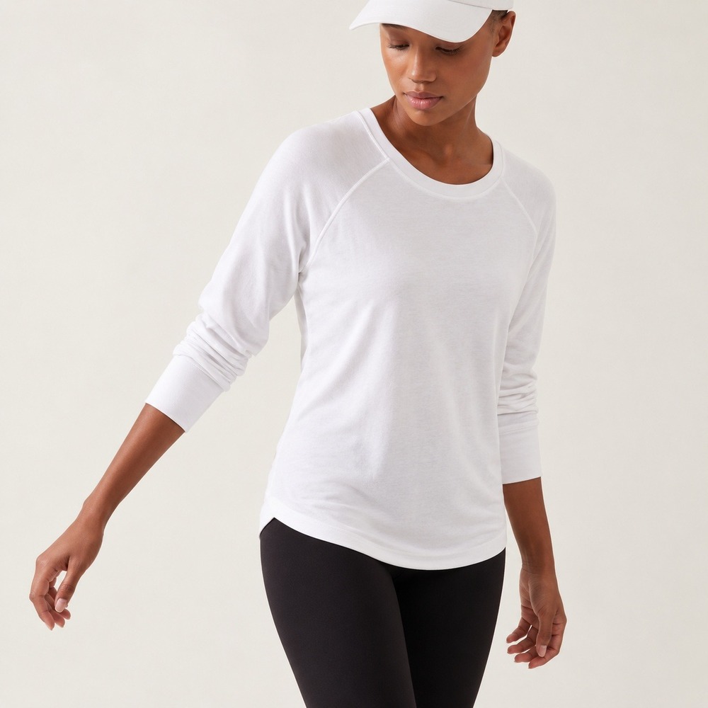 Athleta Serene Mindset White Modal Blend Raglan Long Sleeve Top Large